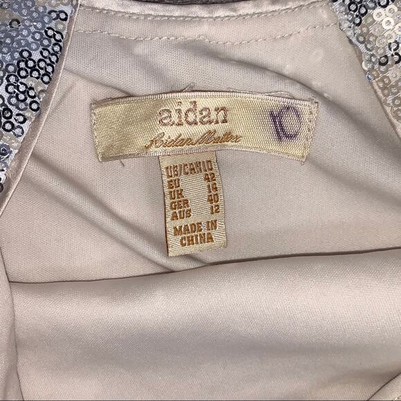Aidan Mattox Gold silver sequined scoop neck formal prom tank dress size 10 B83 - Picture 3 of 6